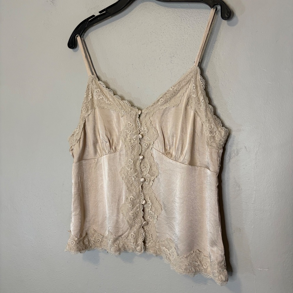 Shyanne Champagne Lace Trim Button Front Cami Top Large